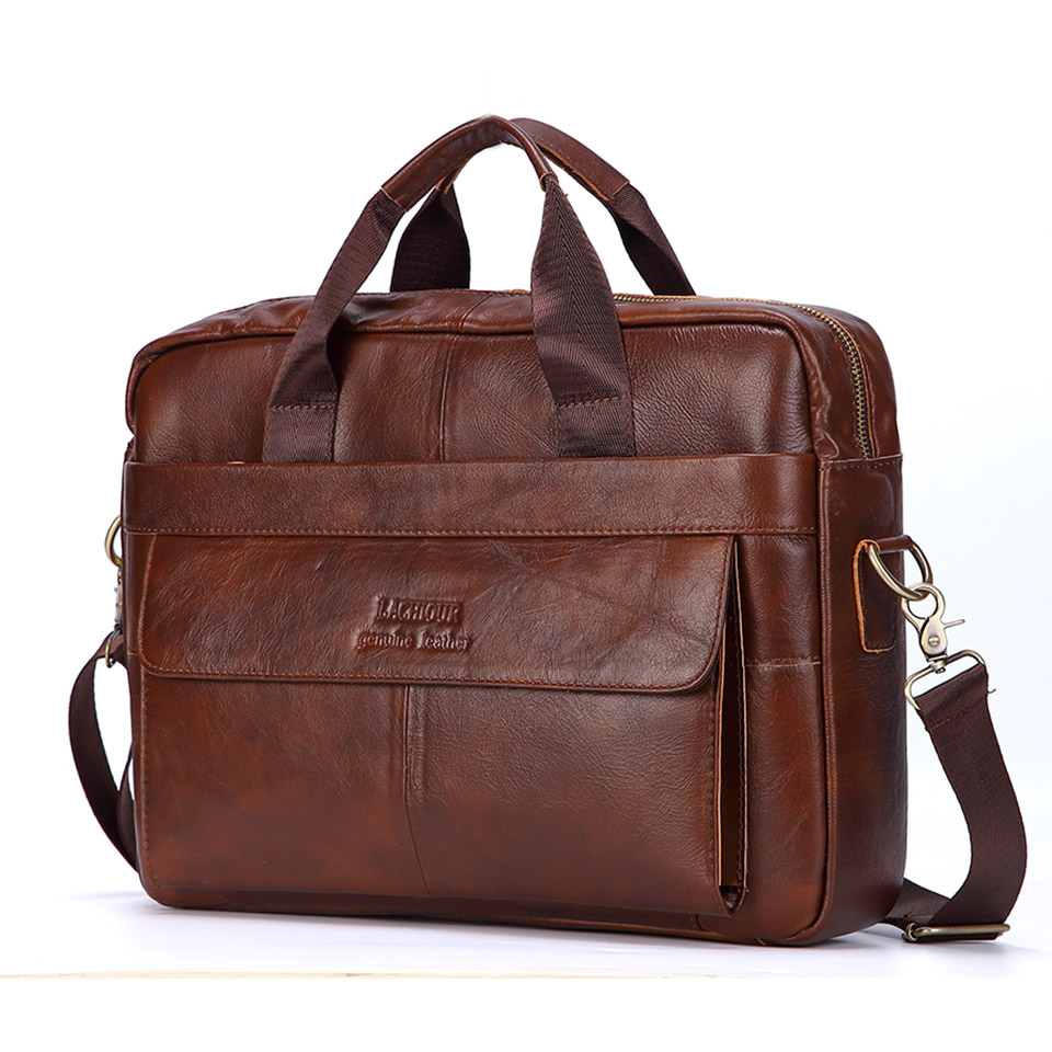 Laptop Accessories Box - Men Genuine Leather Handbag Fashion Office