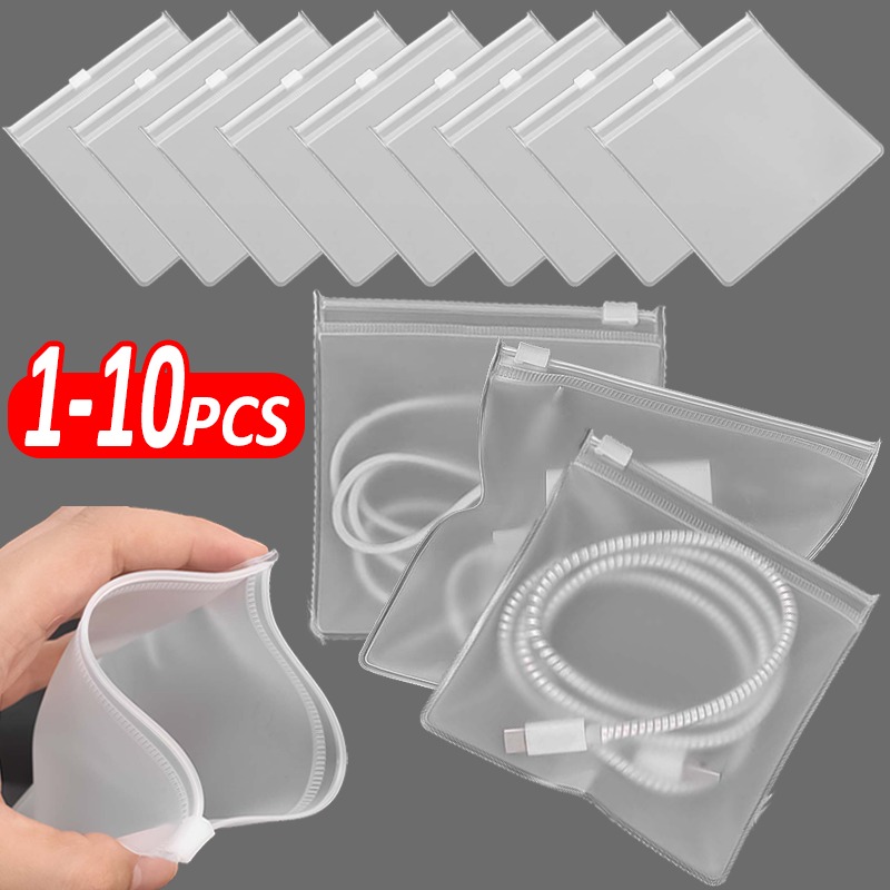 Cable Management Bag - 10-1PCS Clear Zipper Pouches PVC Storage