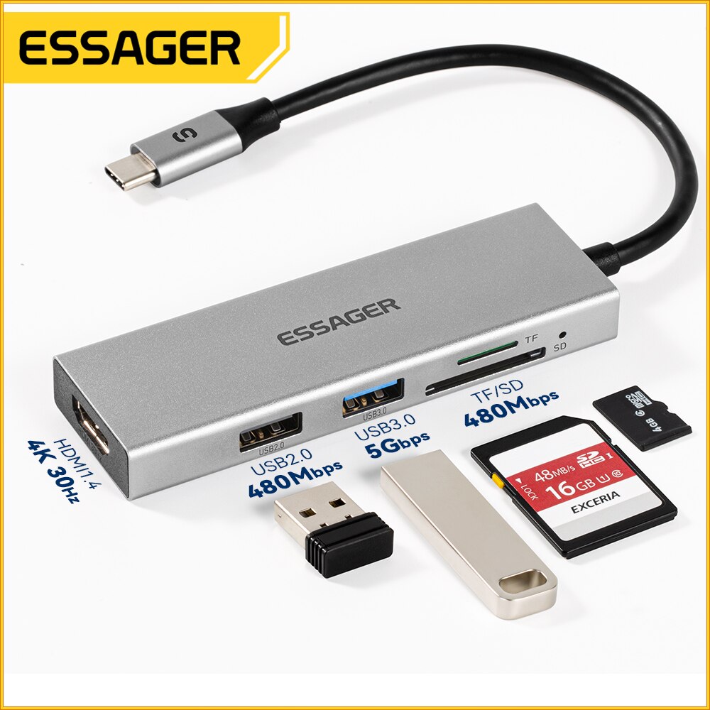 Essager 5 in 1 USB C HUB HDMI- - Usb C Docking Hub 评论和价格