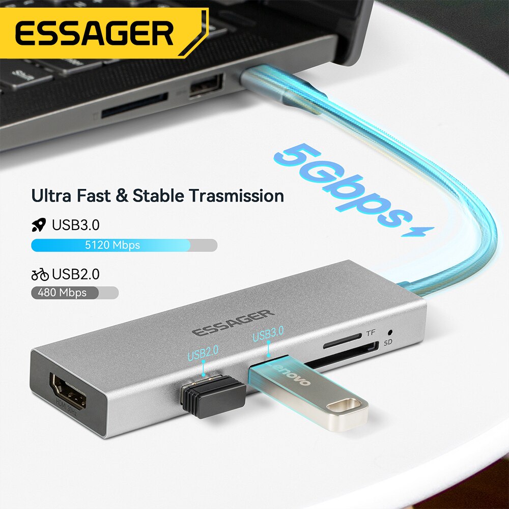 Essager 5 in 1 USB C HUB HDMI- - Usb C Docking Hub 评论和价格