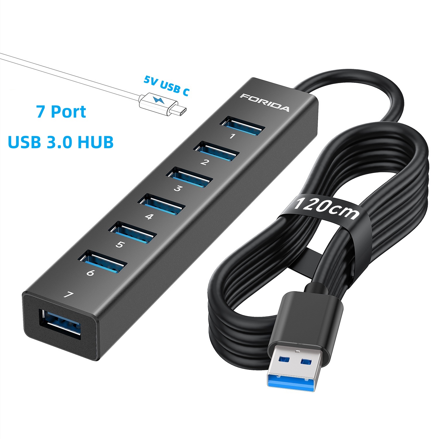 FORIDA 7 Ports 5Gbps HUB USB 3 - Laptop Accessories Hub 评论和价格
