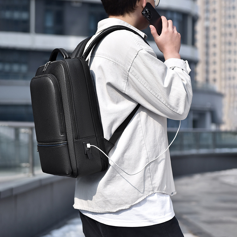 PU Leather Men's Backpack USB  - Laptop Accessories Box 评论和价格