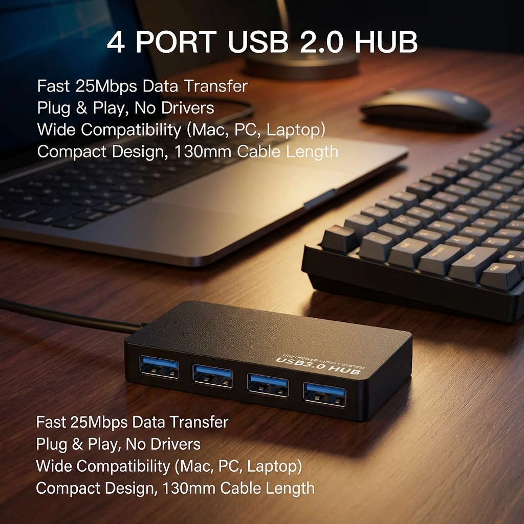 High-Speed USB 2.0 Hub 4-Port  - Laptop Accessories Hub 评论和价格