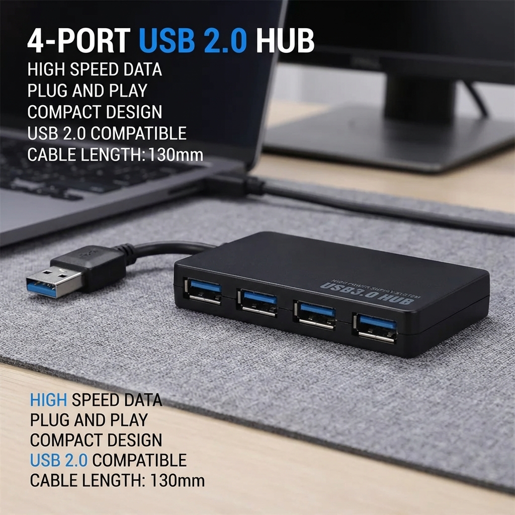 High-Speed USB 2.0 Hub 4-Port  - Laptop Accessories Hub 评论和价格