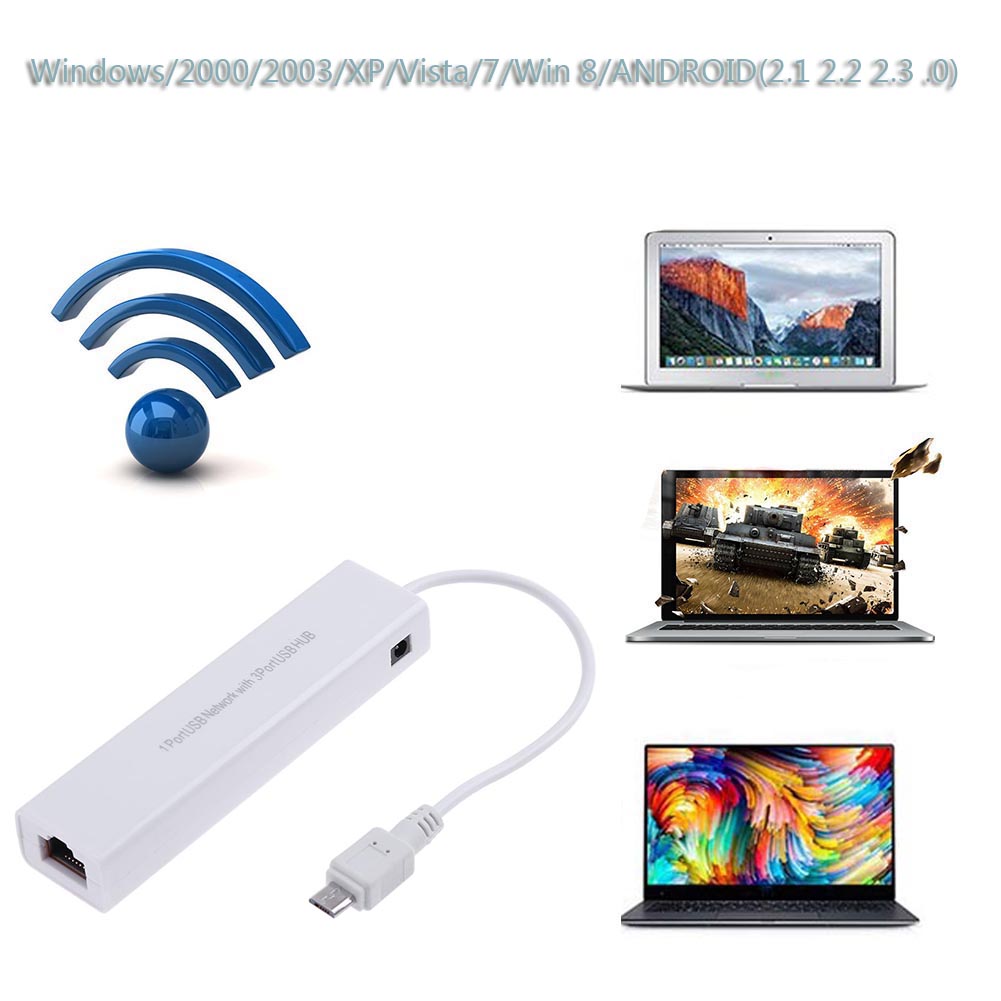 OTG 3 Port USB 2.0 HUB 10/100M - Laptop Accessories Hub 评论和价格